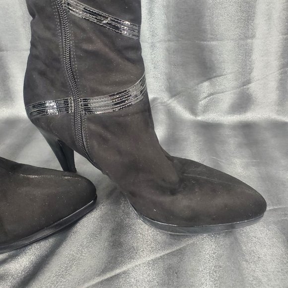 Impo Side Zip-up Mid-calf/Knee-hi Heels black Boots Santana Faux Suede Size 8.5M - Picture 4 of 15